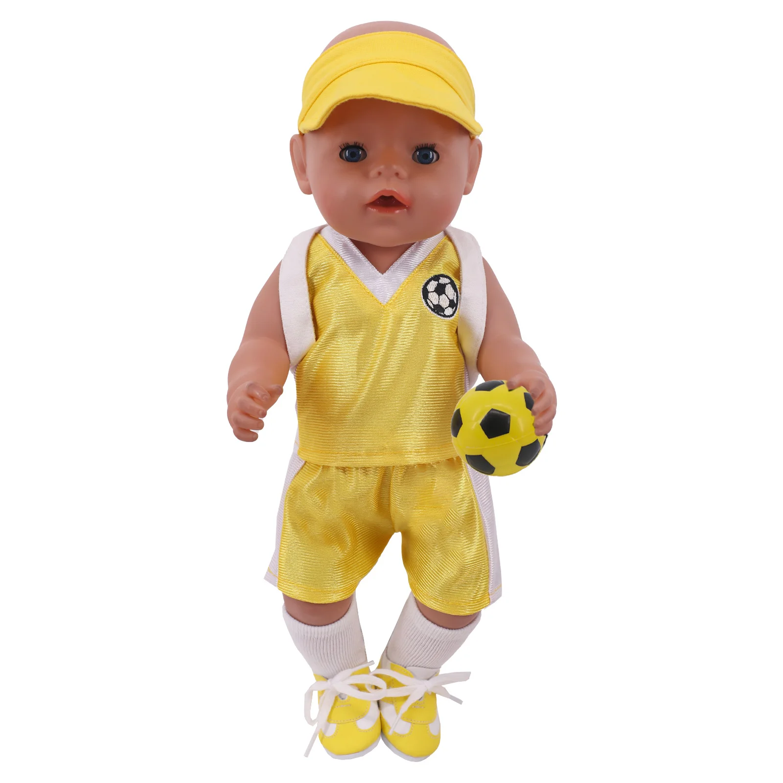 Doll Clothes Yellow Sportswear Suit Backpack Baseball Cap Shoes For 18 Inch American Dolls 43 Cm New Born Baby Items,Toy Fifts