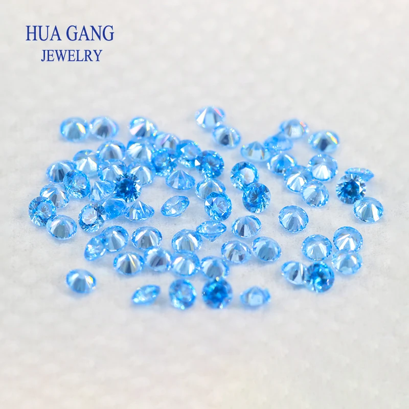 High Temperature Resistance Sea Blue 0.8~15mm Cubic Zirconia Round Shape 5A Brilliant Cut Loose CZ Stone Synthetic Gems