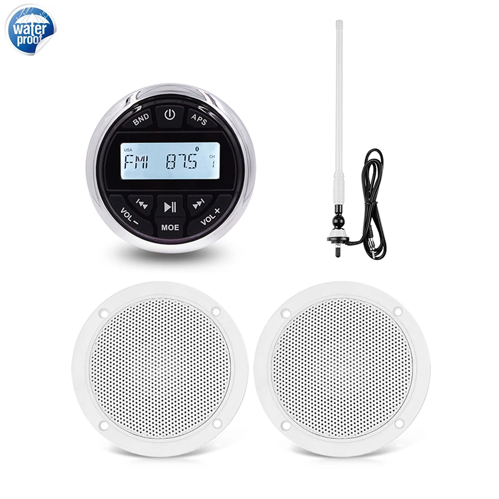 

Marine Audio Radio Stereo Bluetooth Sound System Receiver Boat Car MP3 Player+4 Inch Waterproof Marine Speaker+FM AM Antenna