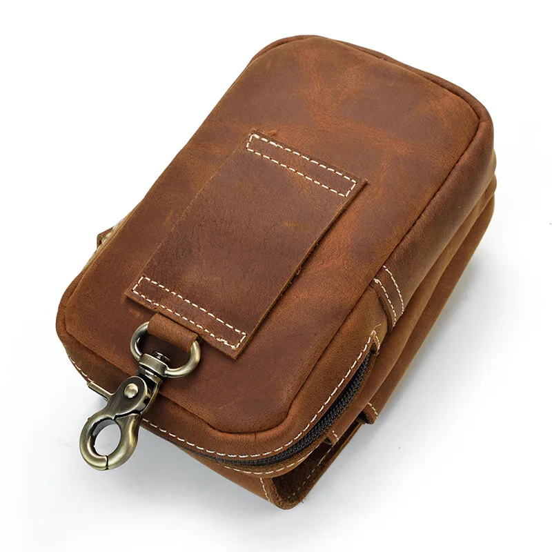 Coin Purse For Men Vintage Storage Bag Original Leather Home Portable Keys Card Storage Bag Zipper Card Holder Cowhide Belt Bag