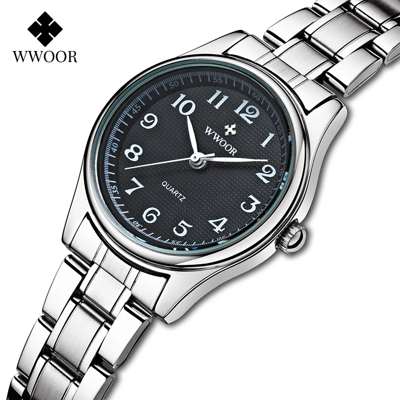 WWOOR-Reloj de pulsera de acero inoxidable para Mujer, accesorio de lujo a la moda, sencillo, resistente al agua