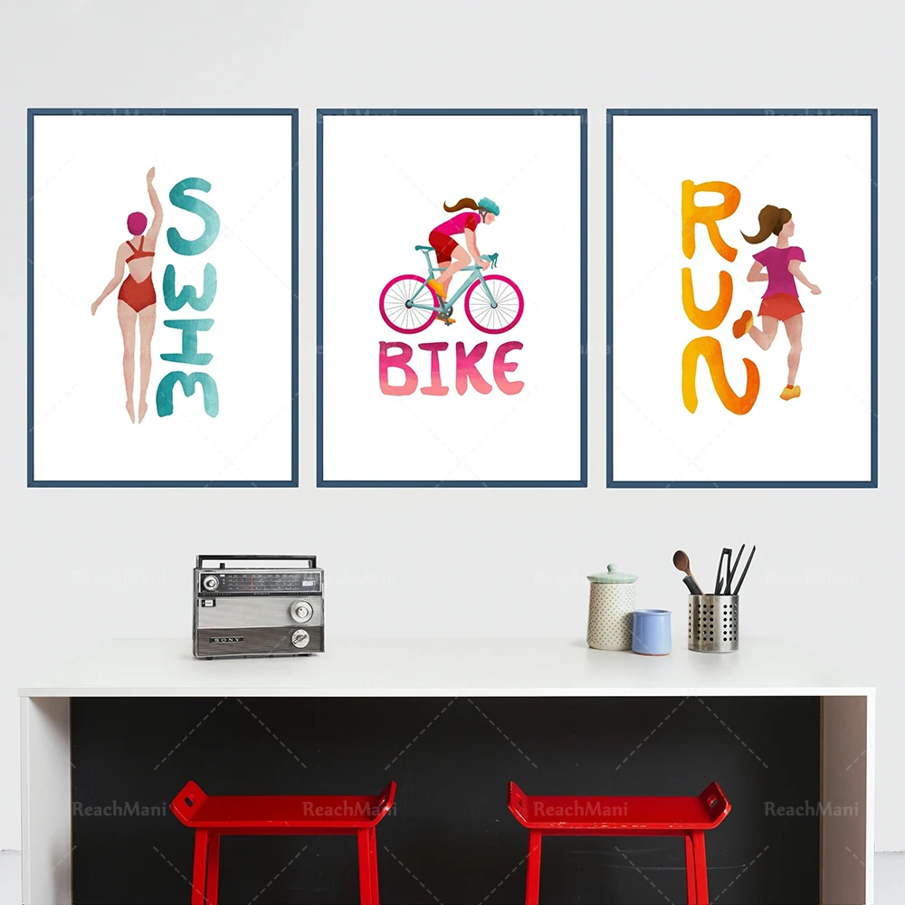 Triathlon art print, swimmer, cyclist, runner, triathlon gift, swimming bike run, triathlon print, female athlete gift poster