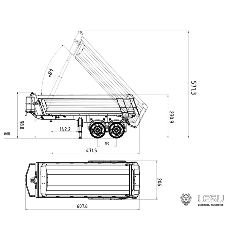 1/14 LESU RC Metalowy wywrotka hydrauliczna Zestaw przyczepy Elektryczna pompa do nóg Silnik do zdalnie sterowanej ciężarówki Tamiyaya dla dorosłych