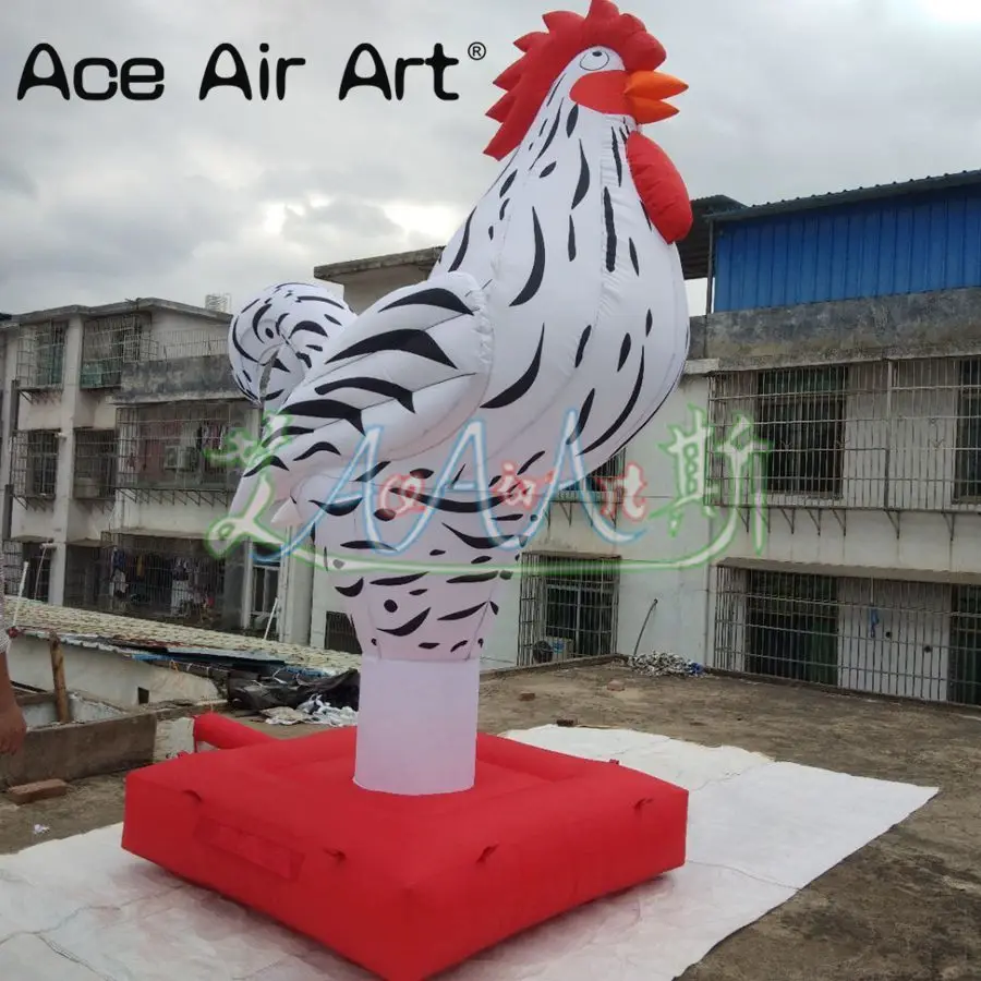 3 m H painting animal model inflatable rooster, COCK with crest and base for opening and promotion