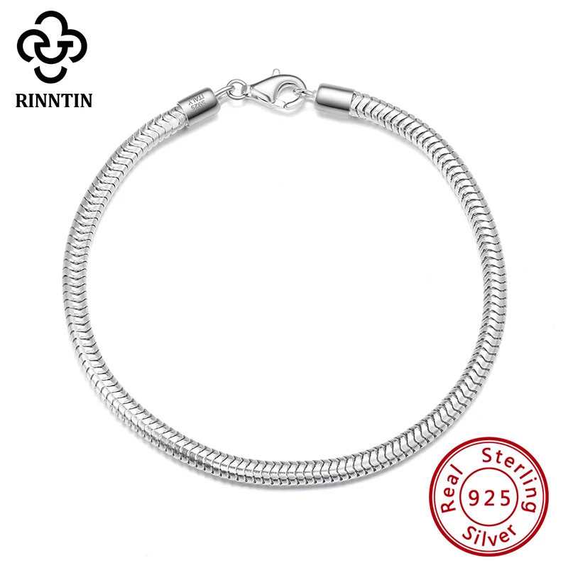 Rinntin Italian 3mm Snake Chain Bracelet for Women Men Teen Girl Fashion 925 Silver Hand Bracelet Accessories Jewelry SB100