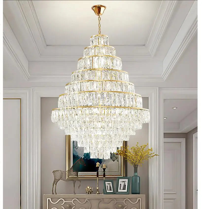 Modern Large Big Stair Long Spiral Crystal Chandelier Lighting Pendant Lamp D60cm Fixture for Staircase Rain Drop Pending Lamp