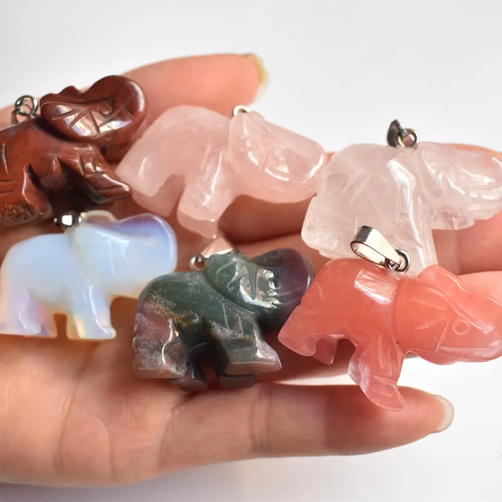 Wholesale 6pcs/lot hot sale top quality Carved natural stone elephant charms crystal pendants fit jewelry making free shipping