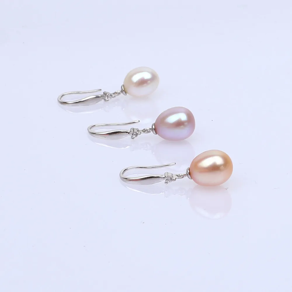 Free shipping Allergy free cz solid 925 pure silver multi color genuine natural pearl drop earring women  gift  hot sell