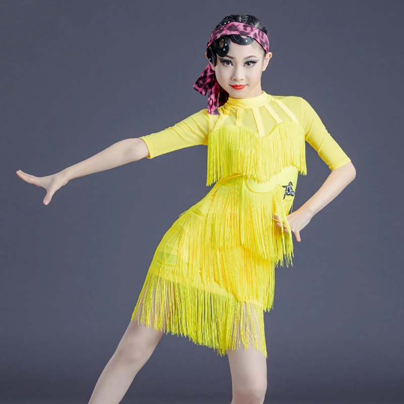 

Yellow Latin Dance Dress Girls Full Fringed Chacha Dresses Kids Salsa Samba Tango Ballroom Dance Competition Clothes SL4671