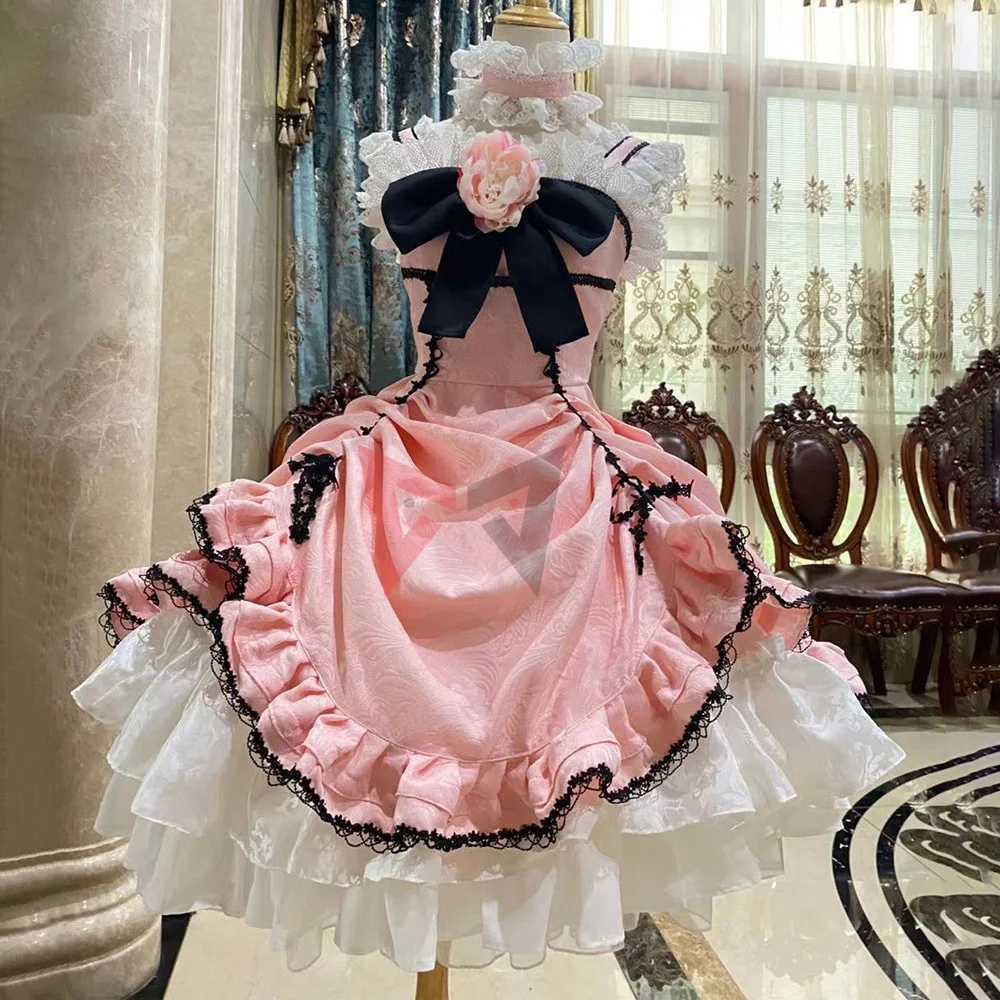 Anime Black Butler Brina Palencia Cosplay Costume Pink Blue Lolita Short Dress Flowers Hat Custom Made