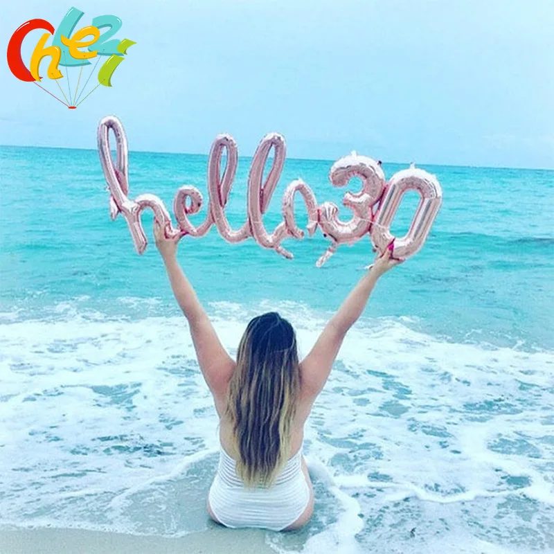 1set 16inch Number foil balloon Conjoined letters hello 30 40 50 Rose gold silver color for birthday party decoration balloons