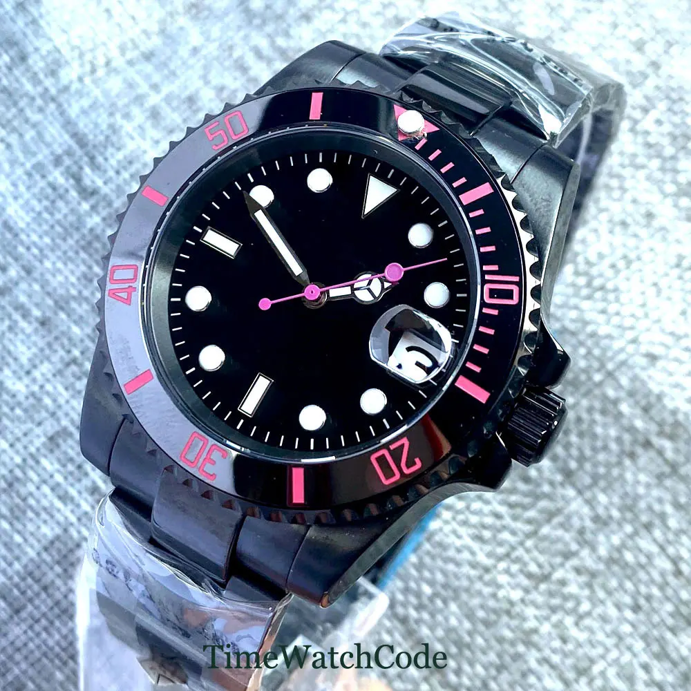 

40mm Black PVD Automatic Mechanical Mens Watch NH35 Date 316L solid Bracelet Sapphire Glass 40mm Ceramic Bezel