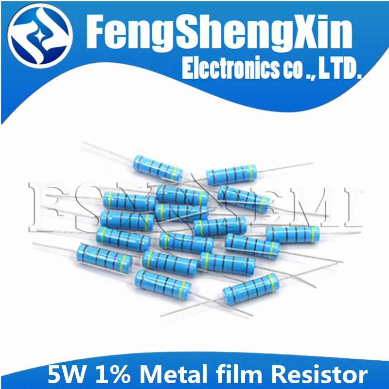 Resistencia de película de Metal, 5W, 1%, 0.1R ~ 10M, 1K, 1,2, 1,3, 3,3, 10, 22, 33, 120, 360, 18, 390, 470, 82 R K ohm, 10K, 100K, 1M, 10 unidades por lote