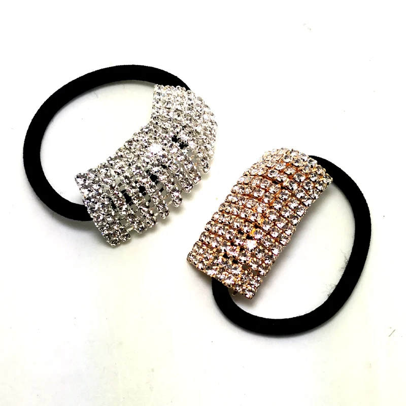 Rhinestone Charm Elastic Hair Ponytail Holder Stretch Headband Ornament Fashion Accessory with Quality Black Rubber Band