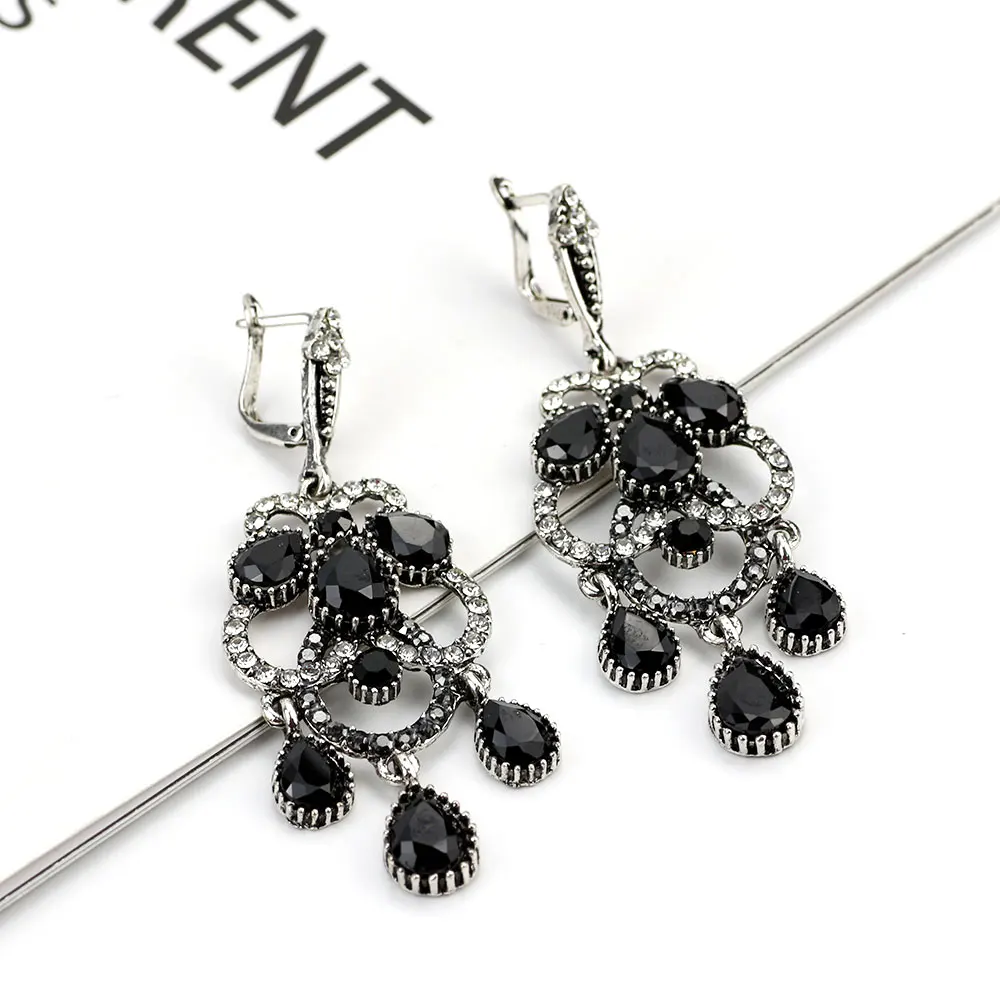 Sunspicems Antique Gold Silver Color Turkish Earrings For Women Indian Bride Wedding Jewelry Resin Crystal Arabic Drop Earring
