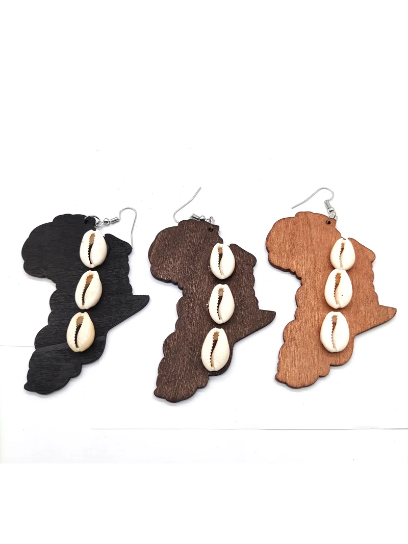 Shell africa map wooden earrings can mixed colors