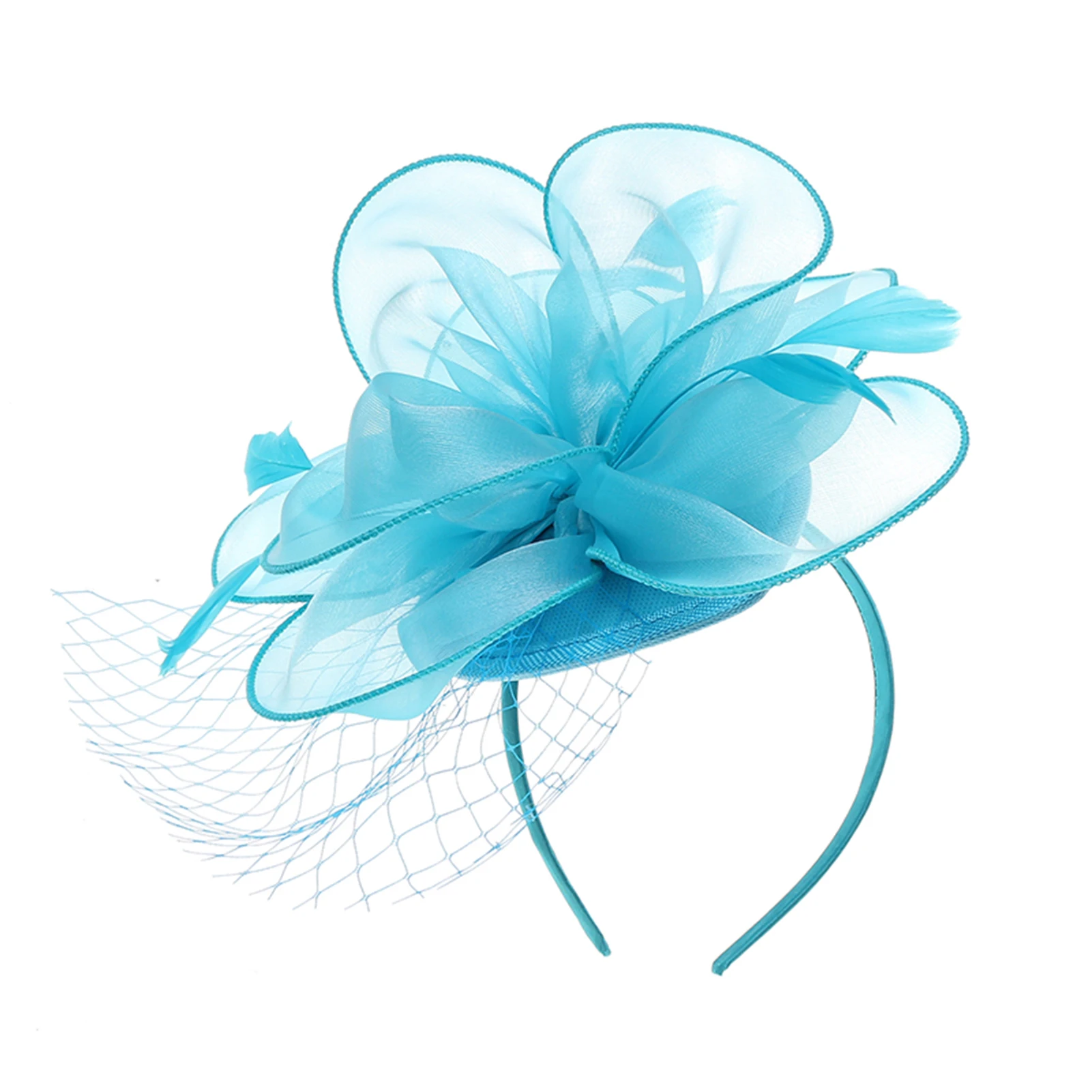 Faux Feather สุทธิเส้นด้ายหมวกสี Fascinator งานแต่งงานปาร์ตี้ Headwear เครื่องประดับผมสำหรับหญิงและสตรี LL @ 17