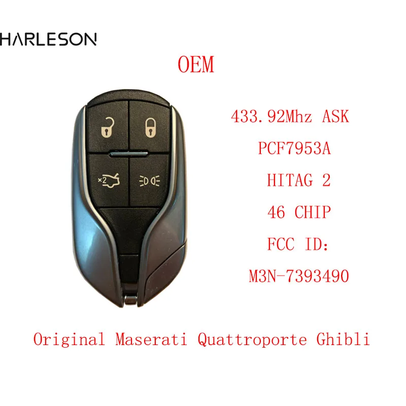 Original M3N-7393490  For Maserati Quattroporte Ghibli Key 2014 2015 2016 433MHz ID46 Chip Smart Keyless Remote Car Key