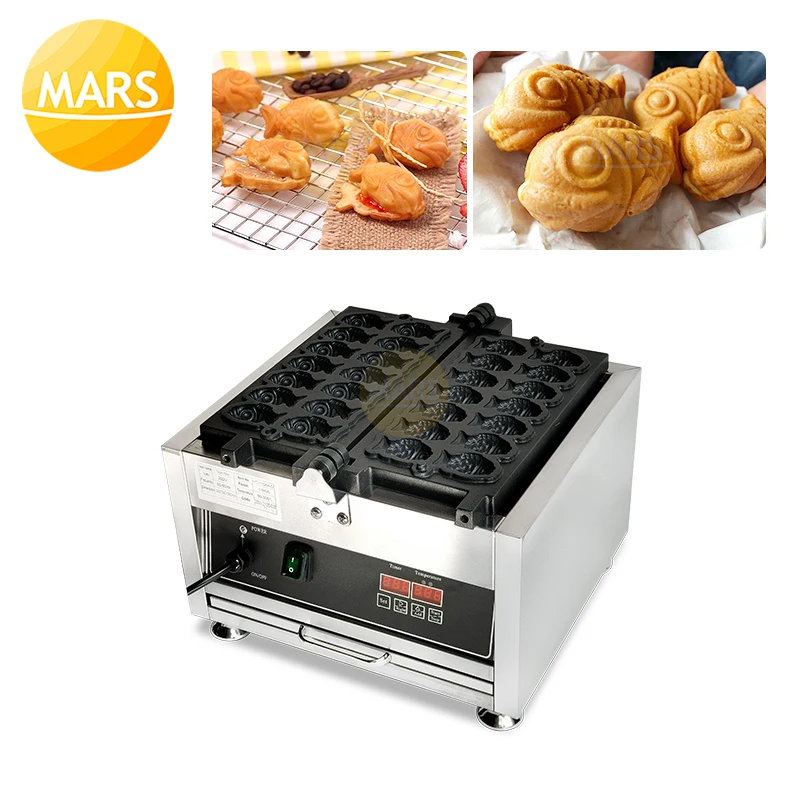 Commercial Electric Mini ปลารูปเค้ก14หลุม Taiyaki เครื่องทำวาฟเฟิลเครื่อง Non Stick Waffle เบเกอรี่อุปกรณ์