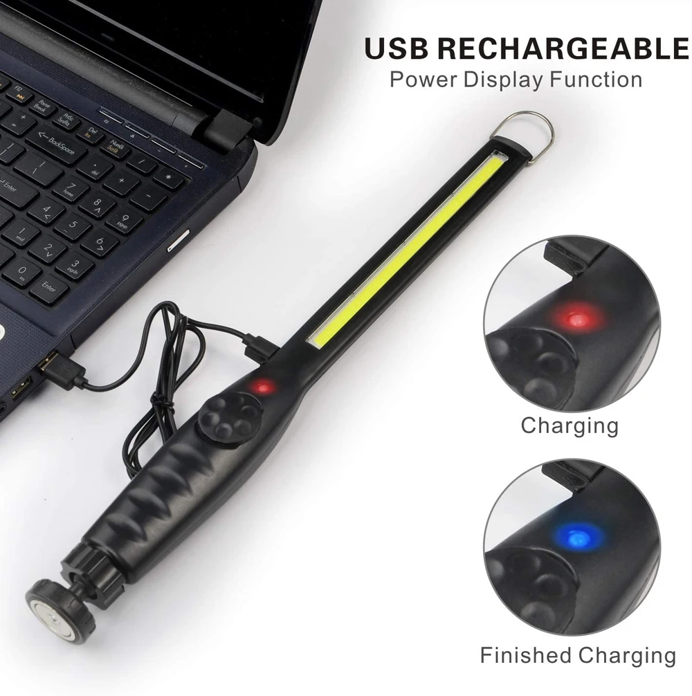 USB Rechargeable COB LED Work Light Portable Magnetic Cordless Inspection Light For Car Repair Home Workshop Emergency