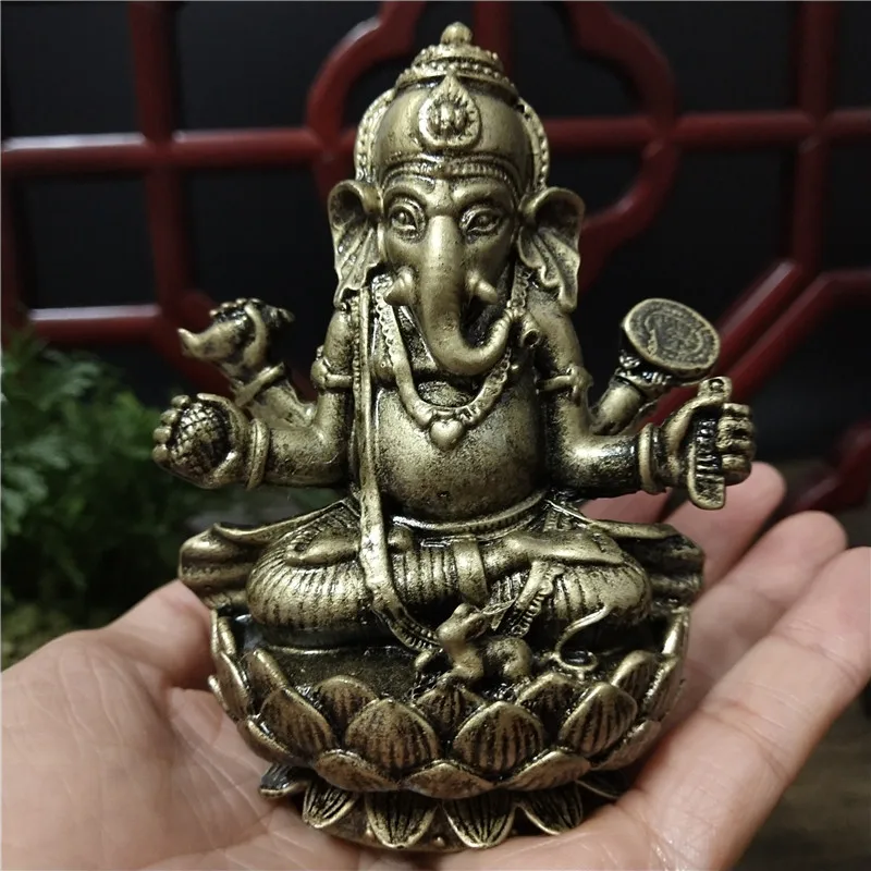 Bronzefarbene Lord Ganesha Buddha-Statue Ornamente Elefantengott-Skulptur aus Harz Figuren zur Heimdekoration Große Buddha-Statuen – Detail 2