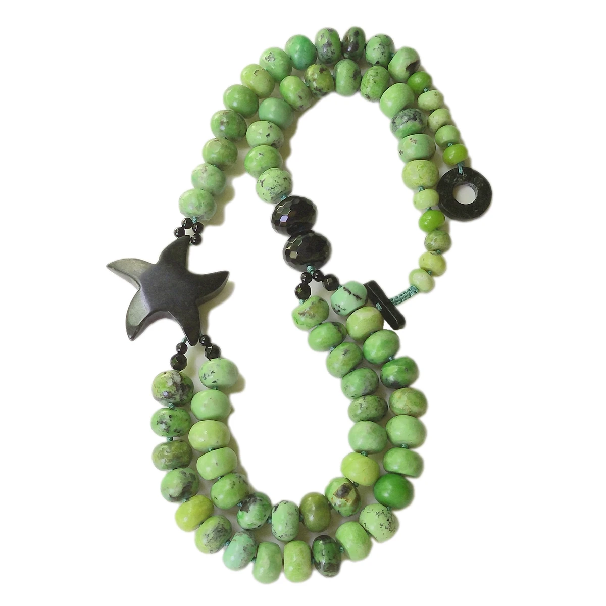 Lii Ji Real Stone Africa Turquoises Red Coral Black Jades Star Necklace Onyx Women Necklace Jewelrt Gift 62cm/24''