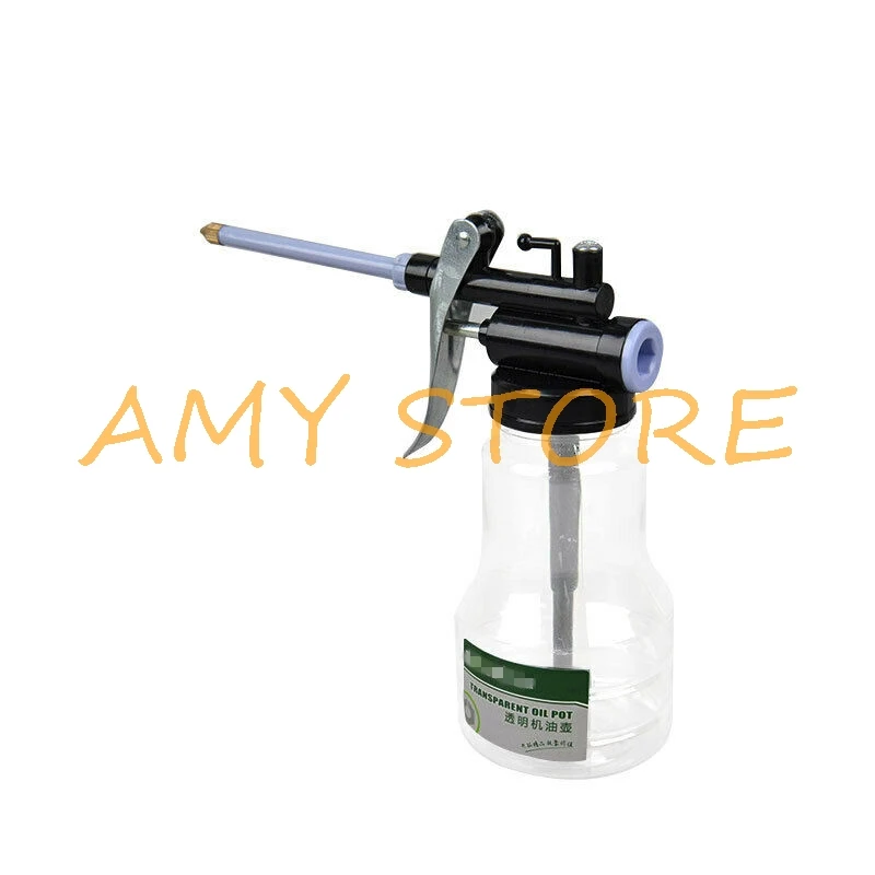 Plastic Transparent Machine Oil Can Oiler Filling Pot Gun 350ml Hose Brass Tip