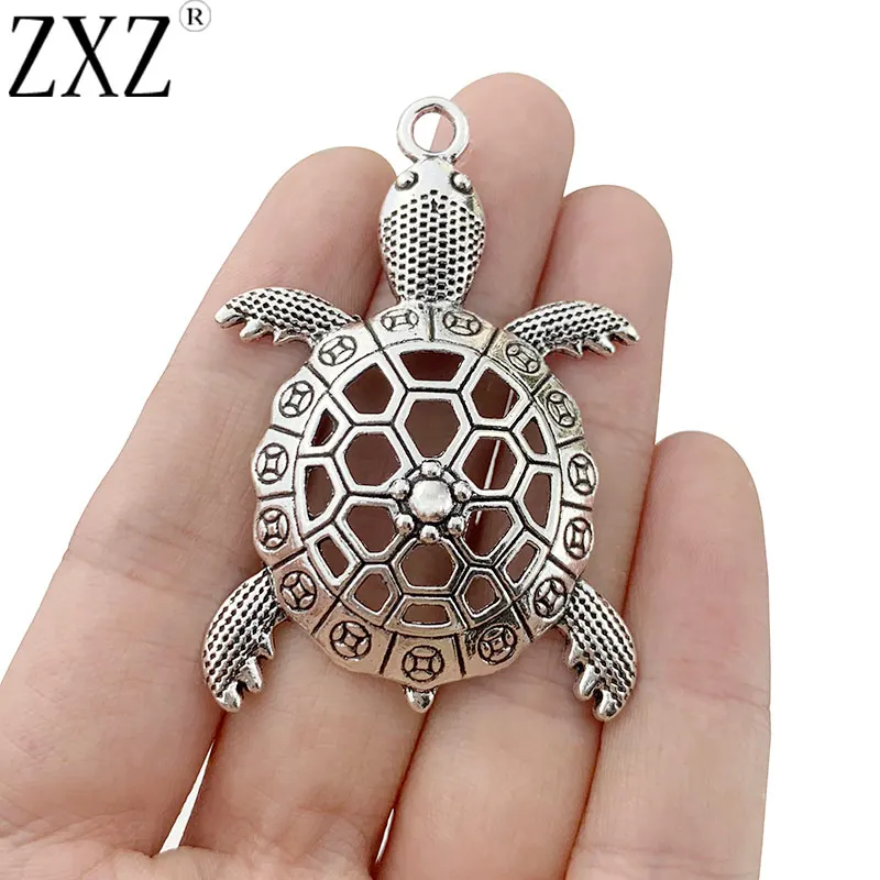 ZXZ 5pcs Tibetan Silver Large Turtle Tortoise Charms Pendants for Necklace Jewelry Making Findings 56x37mm