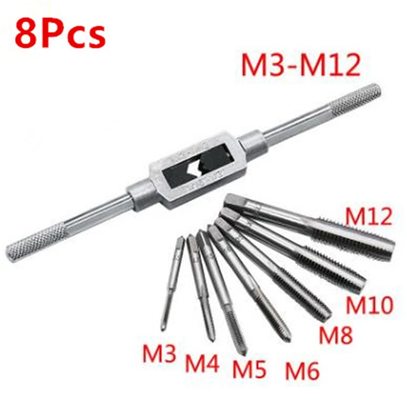 M3-M12 robinet à main à cliquet réglable tout droit avec 7 pièces en acier à grande vitesse M3/figuré/M5/M6/M8/M10/M12