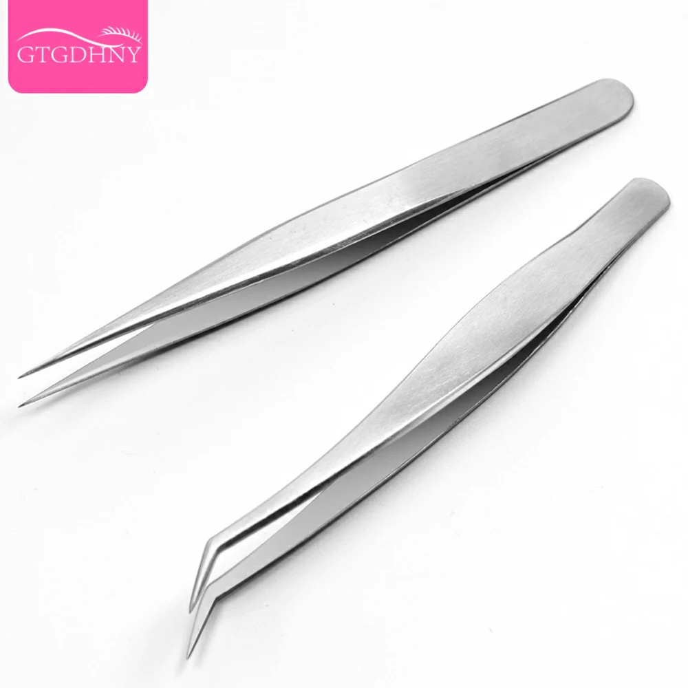 1 pcs In Acciaio Inox Pinzette Ciglia Professionale Per Ciglia Estensione Argento Decor Anti-statica Ciglia Pinzette Strumenti di Trucco