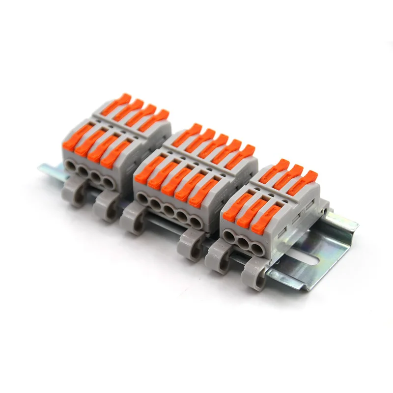 Mini conectores eléctricos de Cable tipo riel, Cable de cableado de Conductor compacto Universal rápido, bloque de terminales a tope Push-in, 2-20