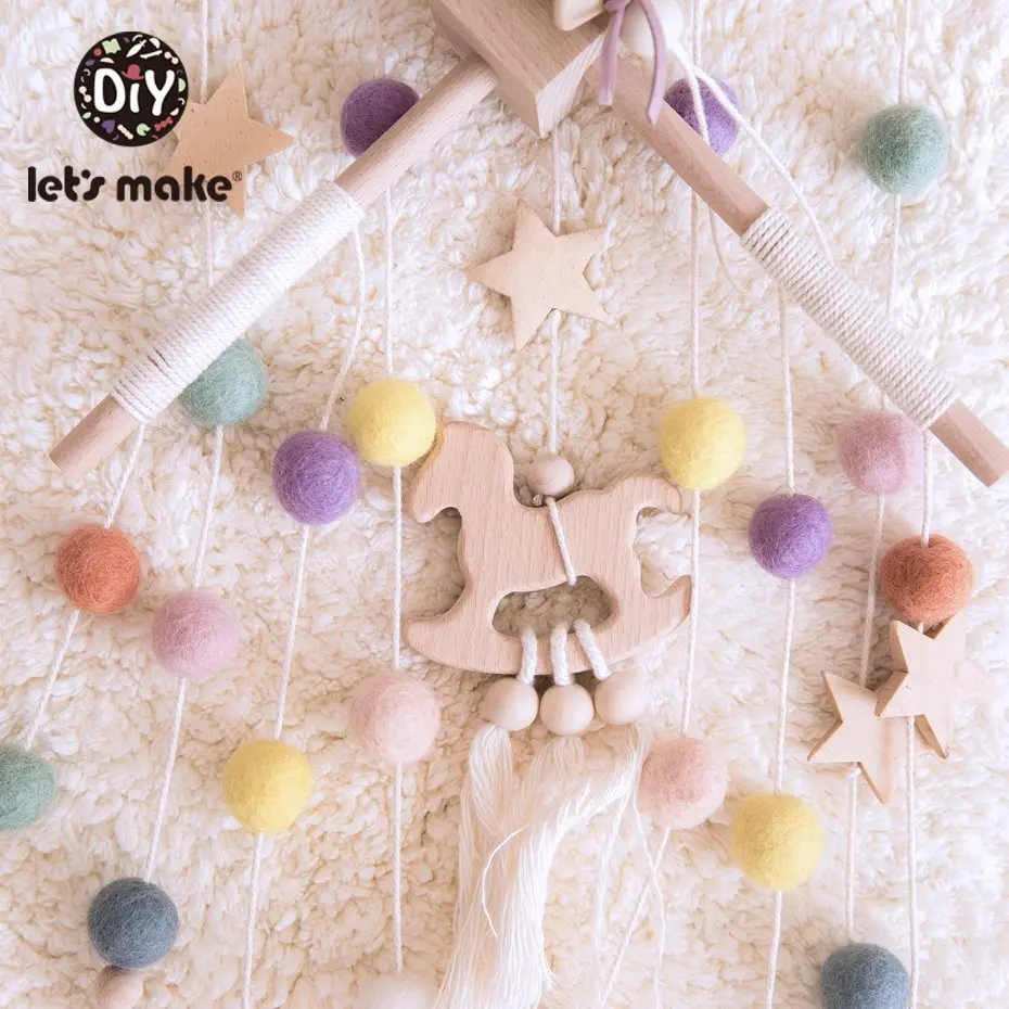 Let'S Make – guirlande Mobile en feutre de laine pour bébé, décor de fête prénatale en bois, cloches de lit suspendues