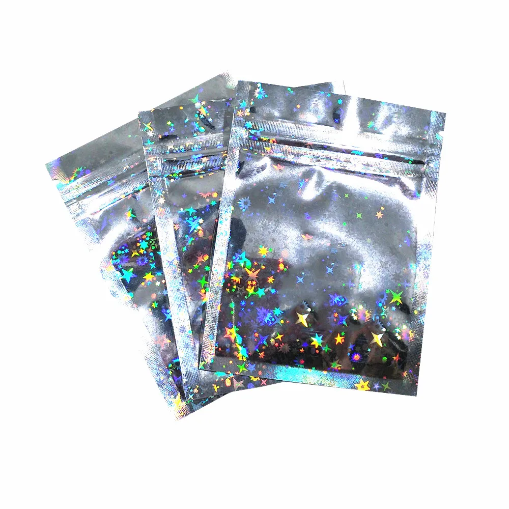 

100Pcs Zip Lock Star Laser Aluminum Foil Bag Tear Notch Self Seal Resealble Food Ground Coffee Bean Storage Packaging Pouches