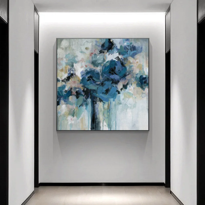 Watercolor Blue Flowers Canvas Painting Modern Abstract Posters and Prints Wall Art Pictures for Living Room Home Decor Unframed