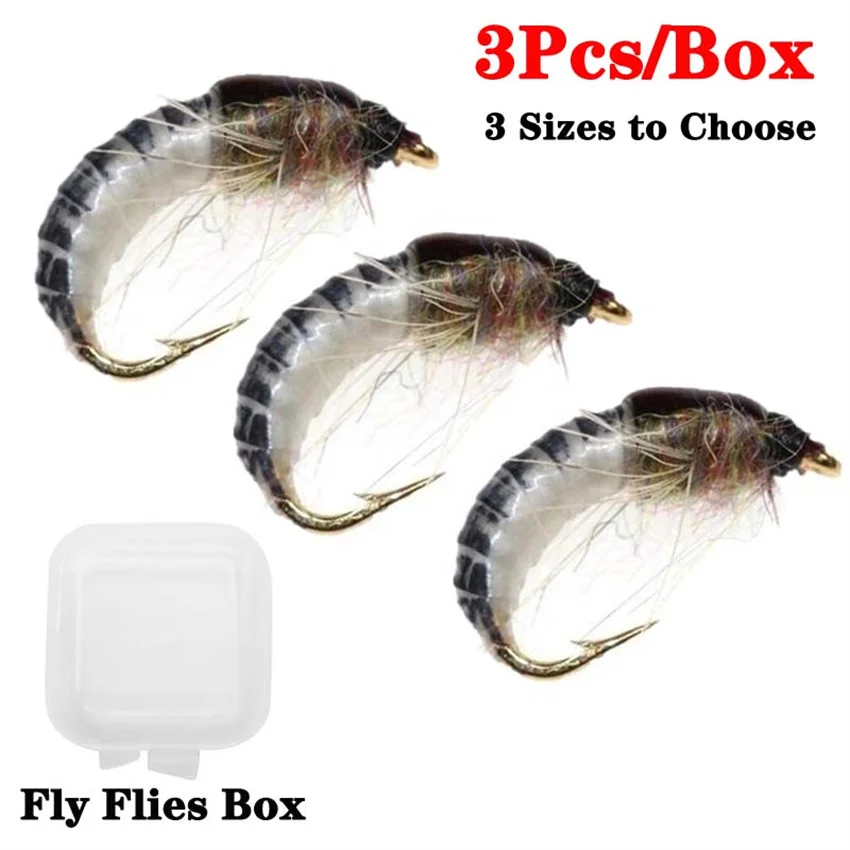 3Pcs Fishing Lure #16/#14/#10 Hooks Bright Skin Worm Nymph Spinner Dry Fly Insect Bait Trout Fly Fishing Flies