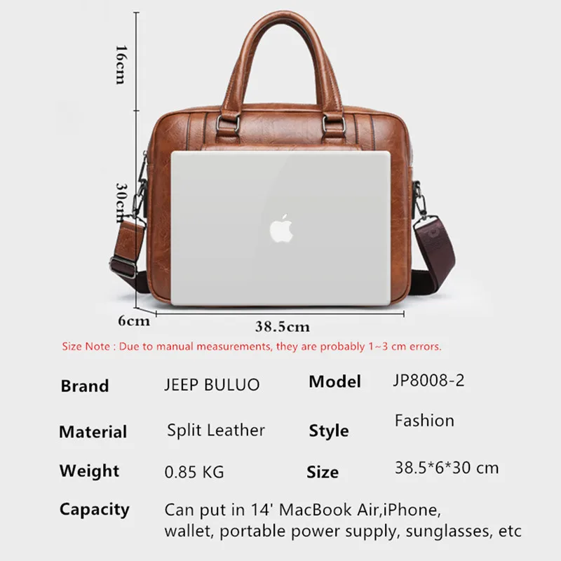 JEEP BULUO High Quality  Laptop Business Bag Men Briefcases For Man Handbags Split Leather Office Large Capacity Bags Business