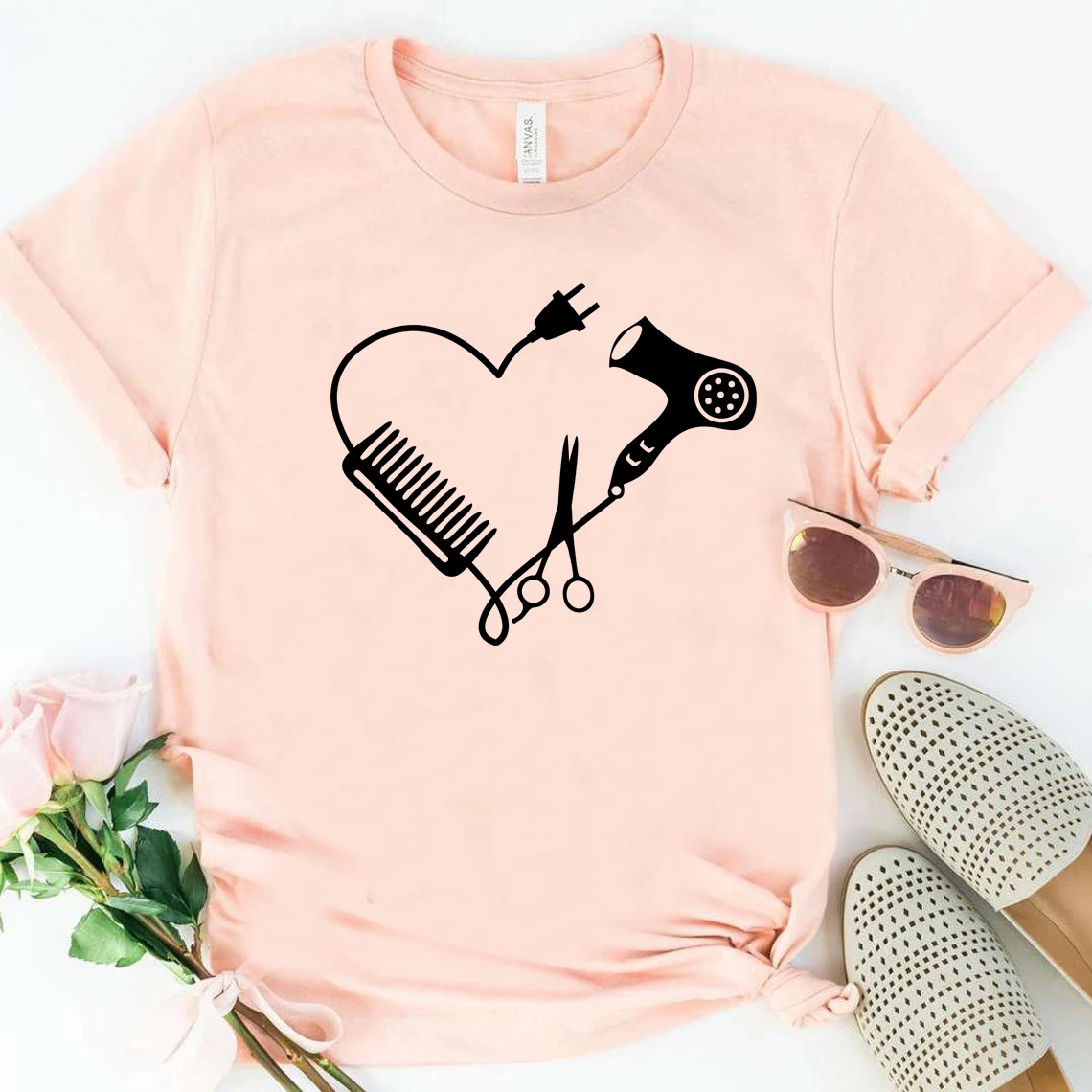 Hairdresser Shirt Funny Hairtylist T-shirt Cute Stylist Life Heart Tee Women Hairstylist Gift Harajuku Shirt Retro Aesthetic Top