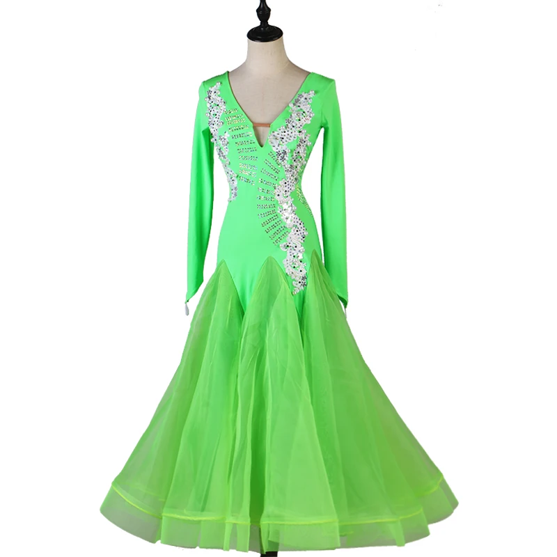 

Custom Green Standard Smooth Ballroom Tango Waltz dance Competition Dance Dresses For Women