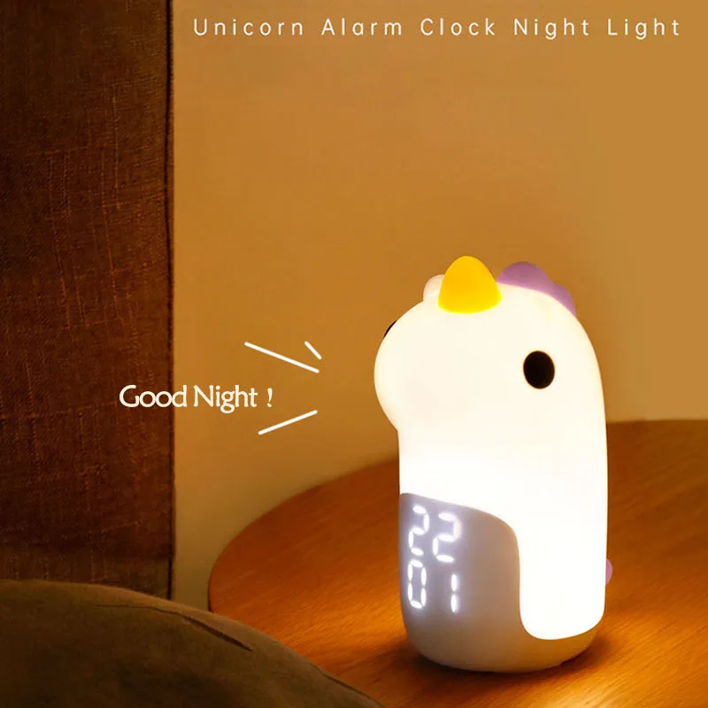 Multifunctional Smart Unicorn Alarm Clock Night Light Voice Control Creative Children's Bedroom Silicone Night Lights