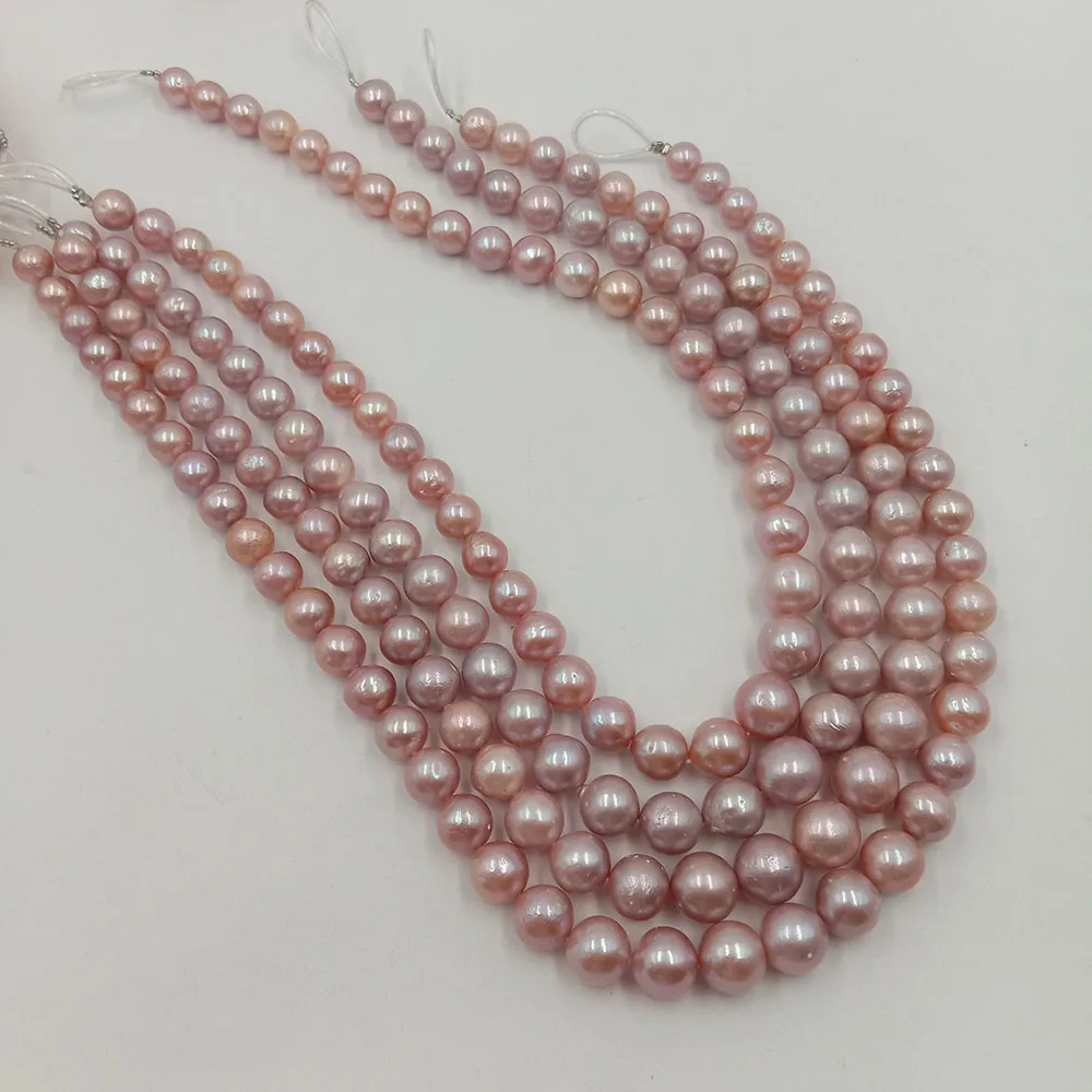 free shipping 16 inch 8-12 mm purple round pearl beads in strand,AA 100% Nature freshwater pearl, BIG KESHI BAROQUE shape