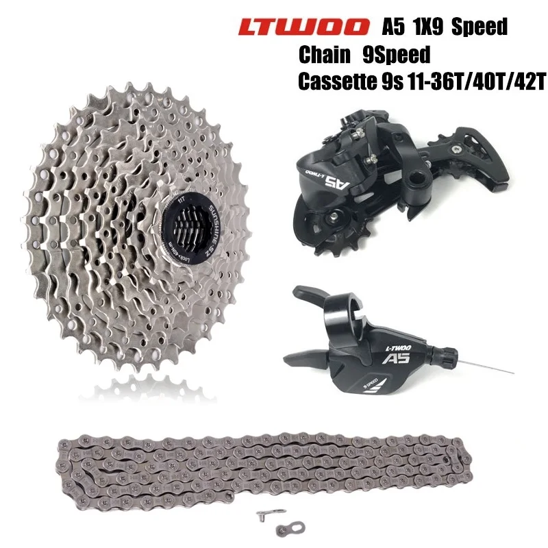 

Mountain Bike 9 Speed Groupset 9s 11-36/40/42T K7 Cassette LTWOO A5 Shifter Rear Derailleur 9s Chain MTB 1*9 Group set X7 Parts