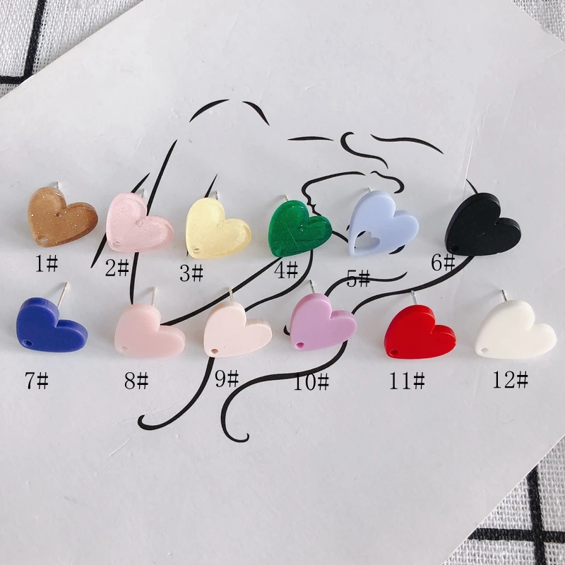 Cute New Acrylic Peach Heart Stud Earrings Fine Flashing Colorful 925 Silver Needle Non-allergic Earrings