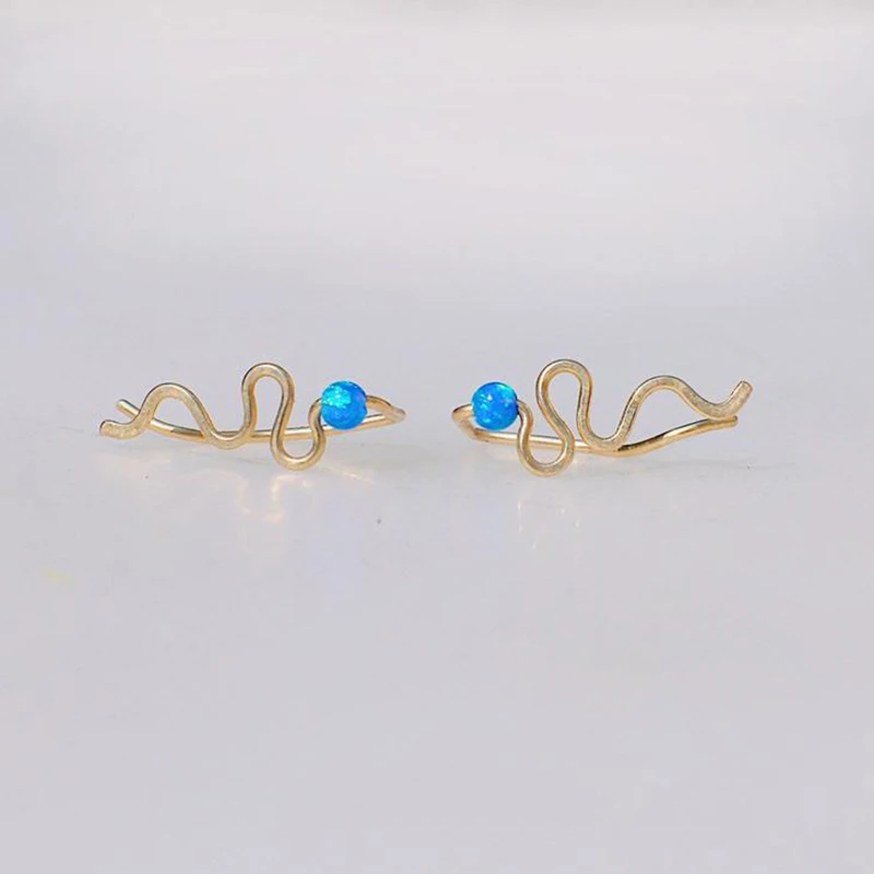 Gold Filled Ear Cuff Ear Climber Opal Earrings Handmade Jewelry 925 Silver Jewelry Oorbellen Minimalist Piercing Earrings
