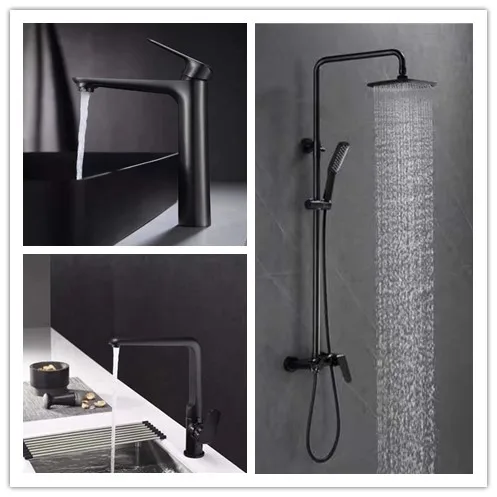 Family faucet suit 1pcs bathroom shower faucet 1pcs bathroom sink faucet 1pcs kitchen sink faucet cold hot water mixer faucet