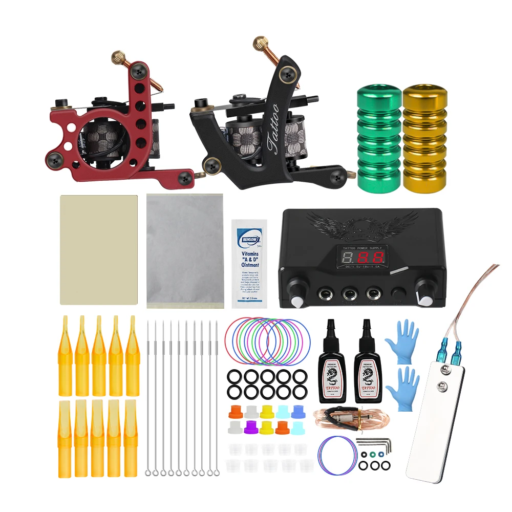 

Pinkiou Complete Tattoo Kit Coil Tattoo Machine Set Tattoo Power Supply Needles Professional Tattoo Machine Kit for Beginner