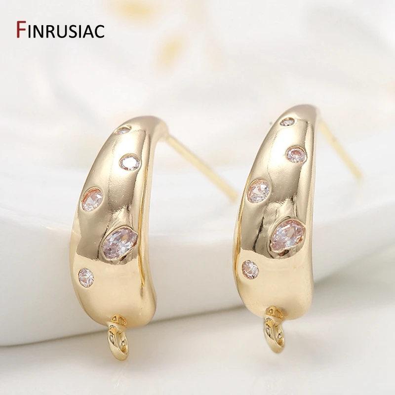 14K Gold Plated Inlaid Zircon Stud Earrings Hooks Fashion C Shape Earring Base Connectors Linker DIY Earrings Making Accessories