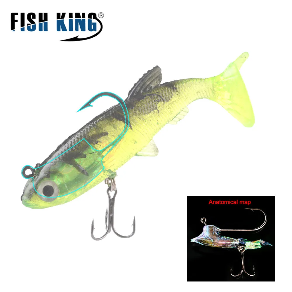 NGB 6/8/10CM 3D Eyes Fishing Lures With T Tail Pike Soft Lure Treble Hook Baits Artificial Bait Jig Head Crankbait