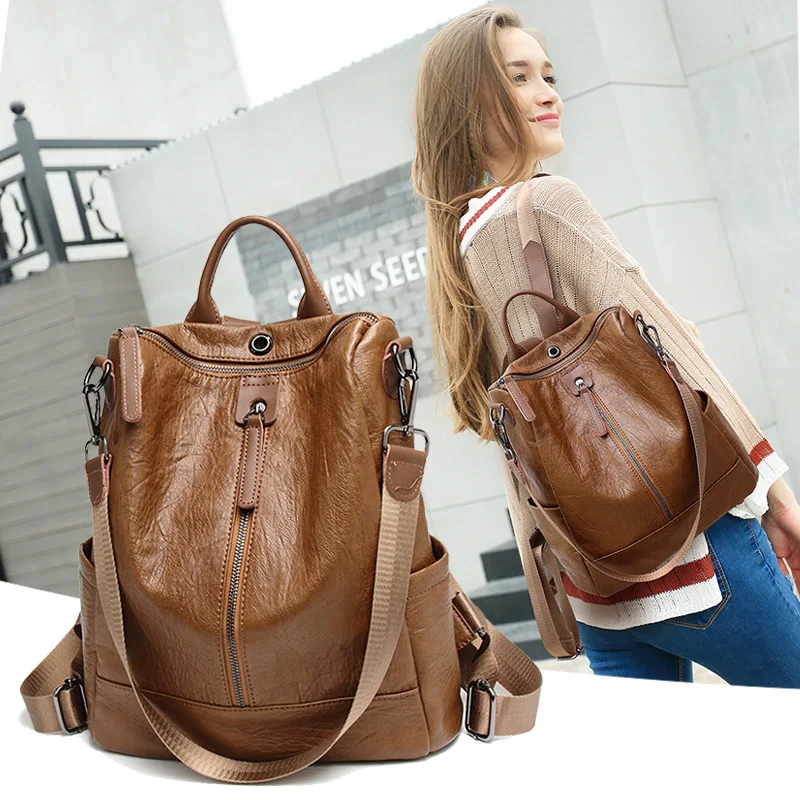 A4 High Quality Black Brown Red Lightweight PU Leather Women\'s Backpack Female Teenager Girl Lady Travel Shoulder Bags M2768-13