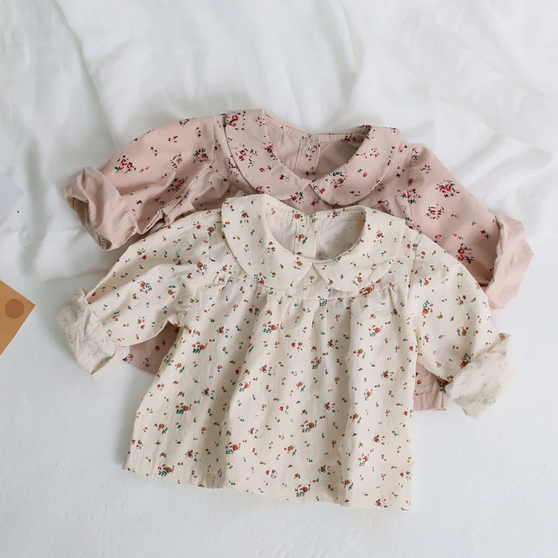 Spring Baby Girl Blouse Cotton Long Sleeve Floral Korean Style One Piece Baby Girl Shirt 0-2 Years Children Clothes