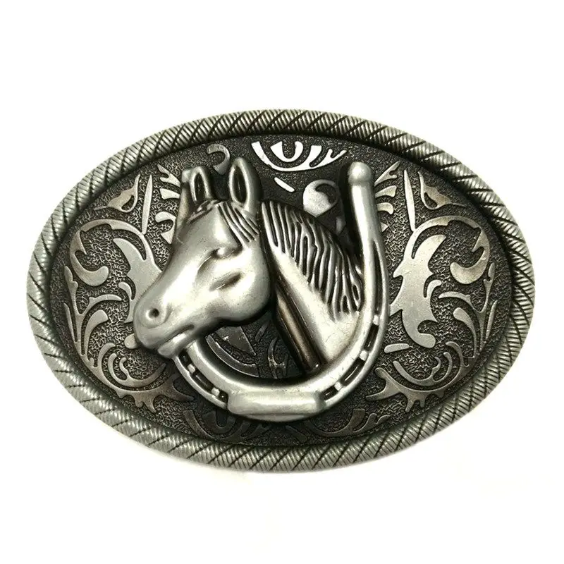 Antique Silver Bronze Western Horse Horseshoe Metal Belt Buckle for Casual Jeans Cowboy DIY Accessories Cool Gifts Drop Shipping